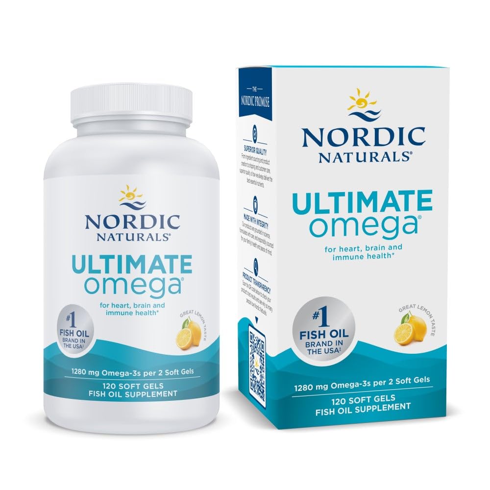 Nordic Naturals Ultimate Omega 3 Fish Oil Softgels | 1280 Mg of Omega 3, EPA & DHA Supplement For Men & Women | High-Potency Fish Oil Supplement | Lemon Flavour 120 Softgels