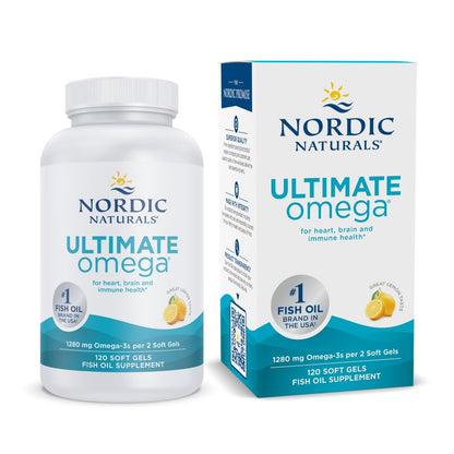 Nordic Naturals Ultimate Omega 3 Fish Oil Softgels | 1280 Mg of Omega 3, EPA & DHA Supplement For Men & Women | High-Potency Fish Oil Supplement | Lemon Flavour 120 Softgels