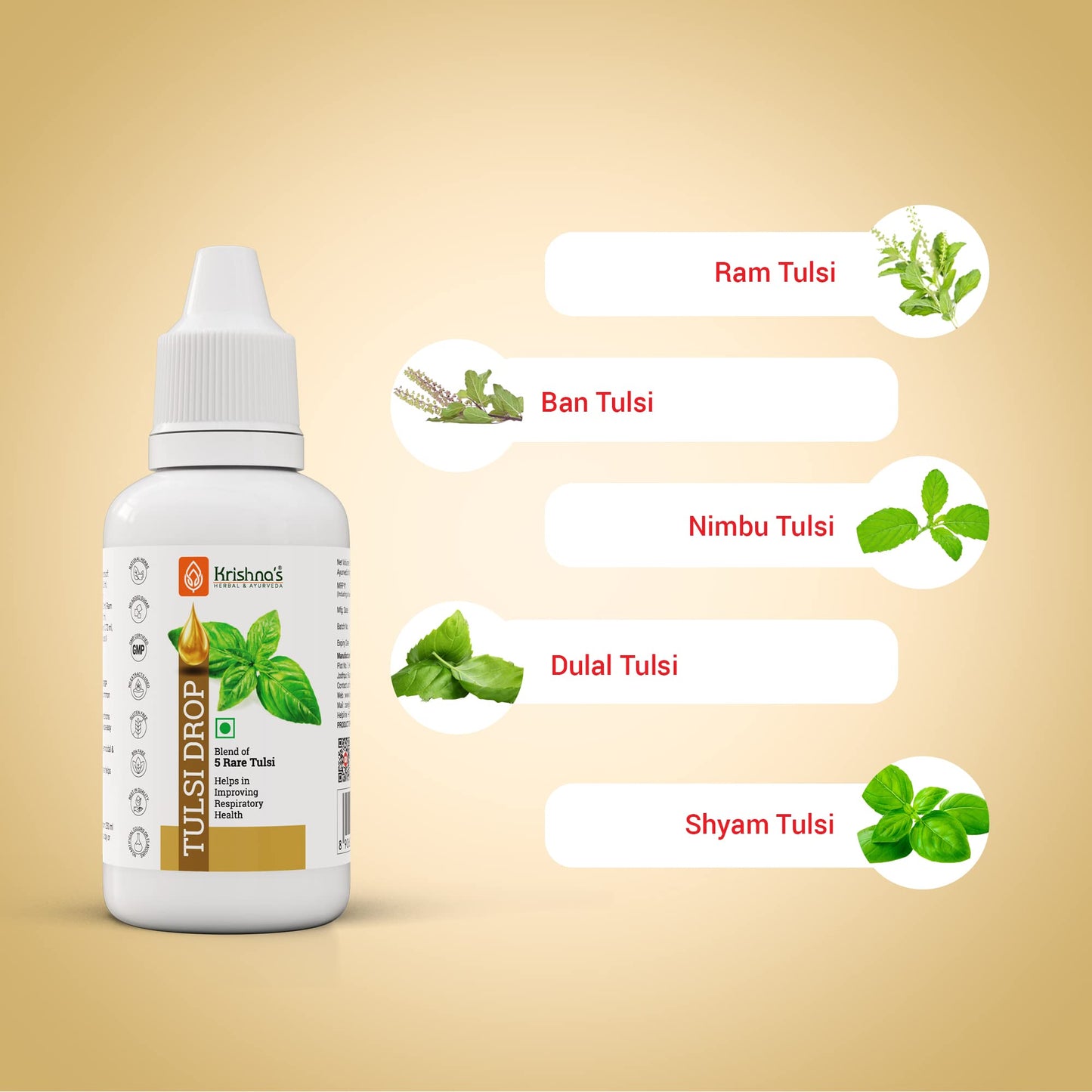 Krishna's Tulsi Drops 30 ml of 5 Rare Tulsi Drop for Natural Immunity Boosting | Nimbu Tulsi, Daulal Tulsi, No Preservatives | Tulsi Drops for immunity | Panch Tulsi Drop