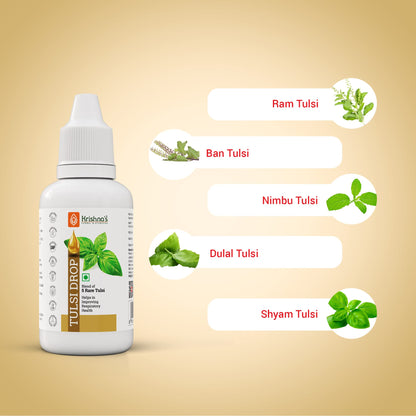 Krishna's Tulsi Drops 30 ml of 5 Rare Tulsi Drop for Natural Immunity Boosting | Nimbu Tulsi, Daulal Tulsi, No Preservatives | Tulsi Drops for immunity | Panch Tulsi Drop