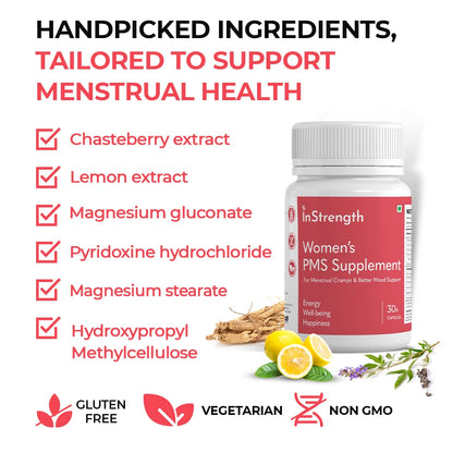 INSTRENGTH -WOMEN'S PERIODS CARE -PMS SUPPLEMENT (Premenstrual syndrome) -SUPPORT HEALTHY MENSTRUAL CYCLE - PREVENT #PERIODS ISSUES- REDUCE CRAMPS- REGULATE PERIODS - 10% OFFER