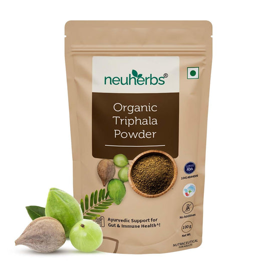 Neuherbs Organic Triphala Powder | Ayurvedic Support For Gut, Immune & Intestinal Health | Helps Relieve Constipation | Herbal Supplement | Quick Acidity & Gas Relief | Certified Organic - 100g