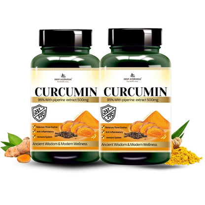Curcumin 60 Vegan Capsules | Turmeric (Curcuma longa) Extract Supplement | Antioxidant & Joint Support | 100% Plant-Based (Pack of 2)