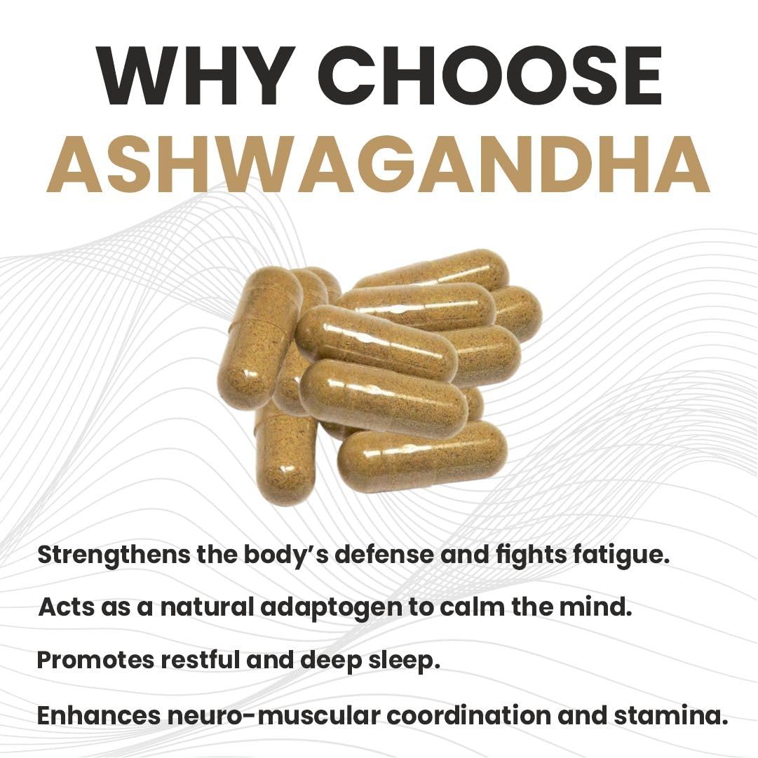 Raskam Ashwagandha 500 mg Capsules, 100 Veg. Capsules, Rejuvenates Body & Brain, Increases Energy, Strengthens Immune System, Reduces Stress & Anxiety