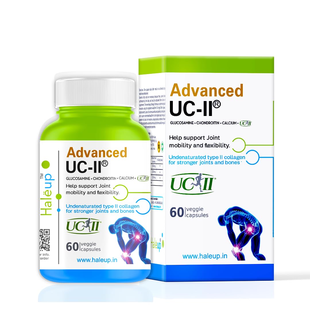 Advanced UC-II Interhealth USA ,Undenaturated Natural Type 2 Collagen,Glucosamine,Chondroitin And Calcium |Improves - Bones Strength,Joints & Promote Healthy Skin - 60 Veg Capsules (Pack Of 1)