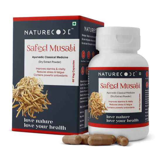 Nature Code Safed Musli 60 - Capsules | Ayurvedic 400mg