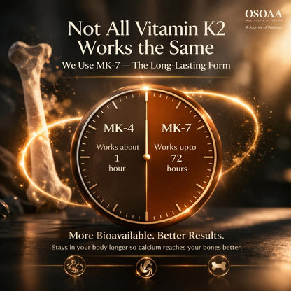OSOAA Vitamin D3 K2 MK7 Supplement - 60 Tablets | Vitamin D3 (600 IU) | Promotes Calcium Absorption, Bone Health, Muscle Strength & Immunity | Plant Based- Lichen Source