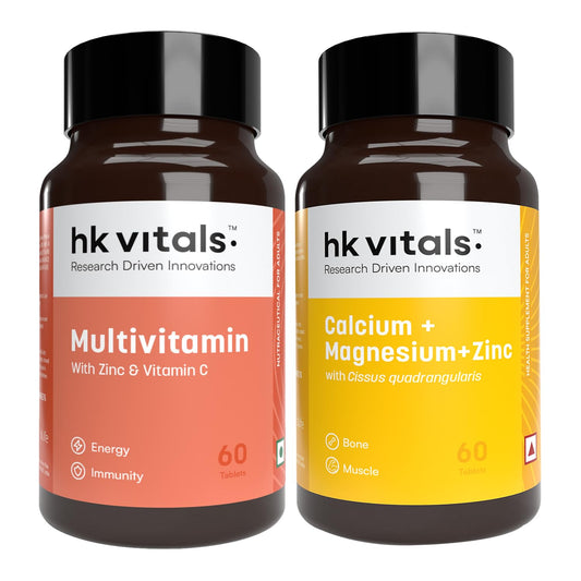 hk vitals Multivitamin & Calcium, Magnesium and Zinc (60 Tablets Each) Combo Pack | For Men and Women | With Vitamin C, Vitamin D3, Multiminerals & Ginseng Extract