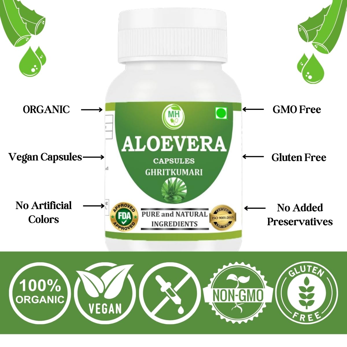 Morsan's Aloevera (Ghritkumari) Capsules, Pack of 2 x 60 x 500 mg. Veg. Capsules (2)