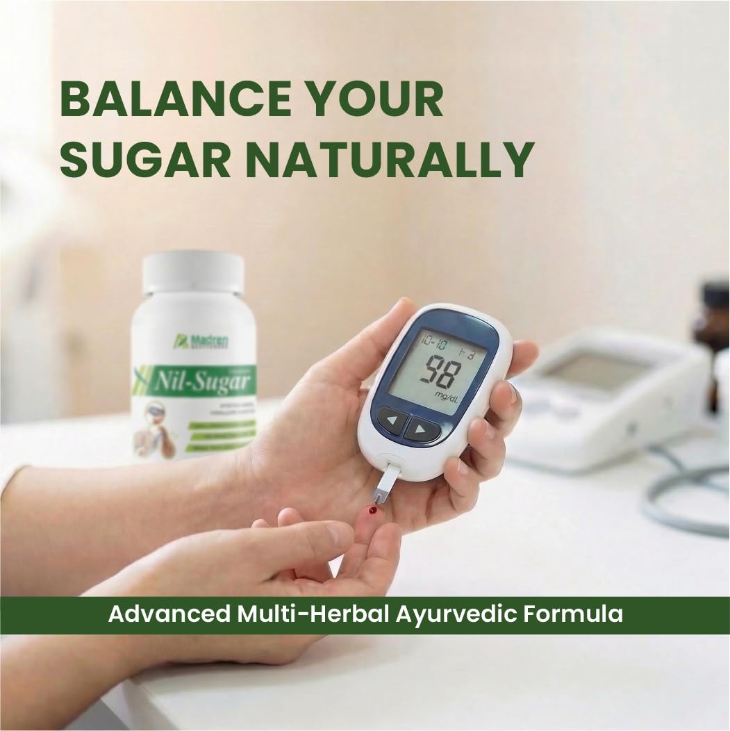 Madren Healthcare Nil Sugar (60 Capsules) Effective Herbal Formulation | Helps Maintain Sugar Levels | yurvedic Herbal Formula with Karela, Jamun, Vijayasar, Neem & Shilajit | Supports Healthy Glucose Metabolism & Energy