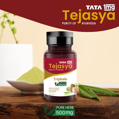 Tata 1mg Tejasya Triphala Capsule Helps In Digestion, Relieve Constipation & Detoxification (Pack of 1, 500mg)