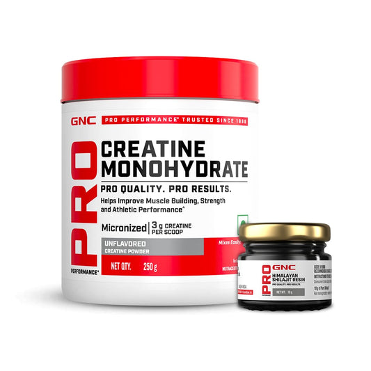 GNC Pro Performance Pure Micronized Creatine Monohydrate with Free Shilajit|250 gm & 10 gm Shilajit|Instantized|Fuels Muscles|Increase Muscle Mass|Rapid Absorption|Unflavoured