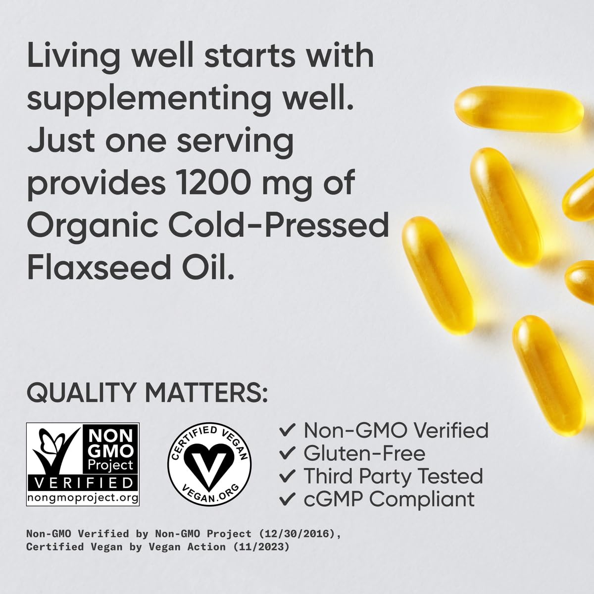Sports Research Flaxseed Oil with Plant Based Omega's 3, 6 and 9 Vegan Certified and Non-GMO Project Verified (180 Veggie Softgels)