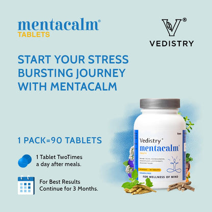 Vedistry Mentacalm tablets Ayurvedic Support for stress, anxiety & mental calmness| Brahmi, Ashwagandha for men & women (Pack of 1)