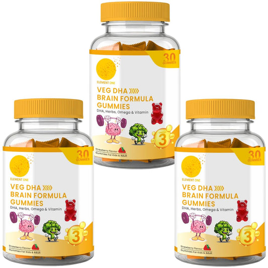 VEG DHA Brain Formula Gummies | Plant-Based Algal DHA with Omega Vitamins | With Ashwagandha, Shankhpushpi & Ginkgo Biloba