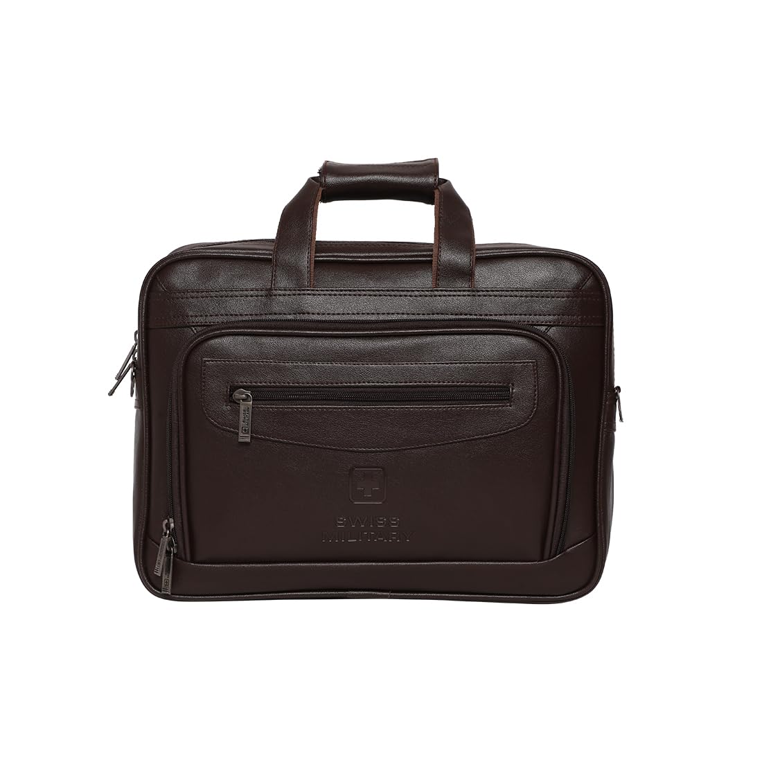 SWISS MILITARY VERBEPRO Premium Leatherette Laptop Sling Bag with 15.4 Inch Padded Compartment, Organizer Pocket & File Section, Premium Zippers & Detachable Strap, Use for Office, Business - Brown