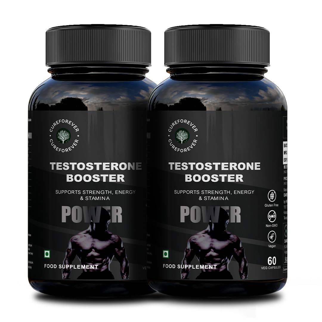 CUREFOREVER Testosterone Supplement for Men with Korean Ginseng & Grape Seed – Boost Strength & Stamina | 120 Veg Capsules | Herbal Performance Booster with Green Tea for Energy & Wellness