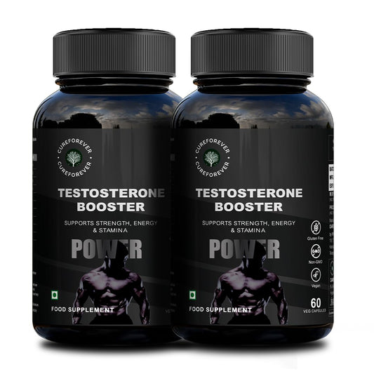 CUREFOREVER Testosterone Supplement for Men with Korean Ginseng & Grape Seed – Boost Strength & Stamina | 120 Veg Capsules | Herbal Performance Booster with Green Tea for Energy & Wellness