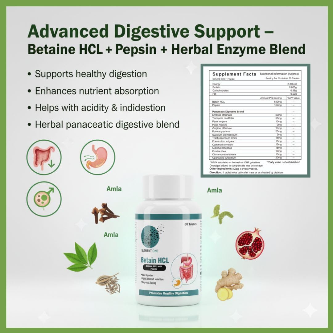 Betaine HCL with Pepsin – Supports Nutrient Absorption, Healthy Stomach Acid Levels & Digestive Enzyme Function – Helps Indigestion, Bloating & Gut Health Veg Tablets (120)