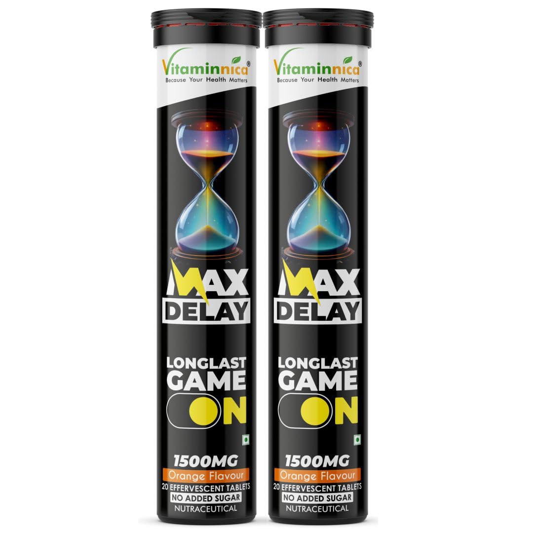 Vitaminnica Max Delay 20 Effervescent Tablets – Stamina & Performance Support | Long Lasting Energy Formula | Men's Vitality & Endurance Booster | Fast Absorption Fizzy Tablets | Premium Wellness Supplement (Pack of 2)