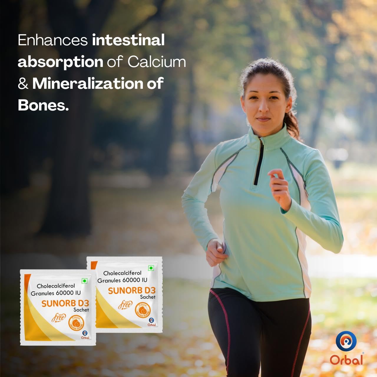 Orbal Vitamin D3 60000 IU - Cholecalciferol Vitamin D Supplement powder for Women & Men | Orange Flavour | Strong Bones | Calcium Absorption | Boosts Immunity | 20 Sachets,