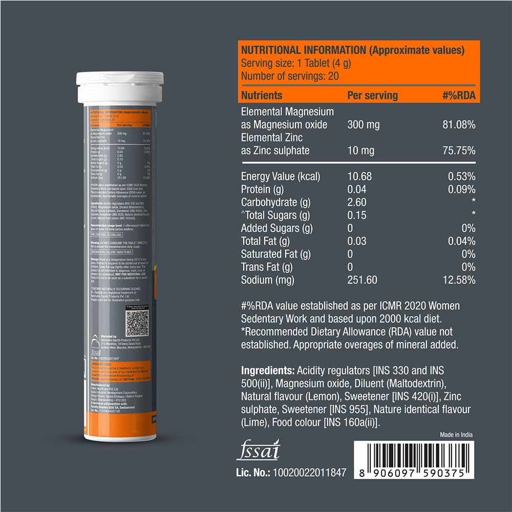Fast&Up Magnesio - Magnesium and Zinc for Muscle Health and Stress - 20 Effervescent Tablets - Lime and Lemon Flavor