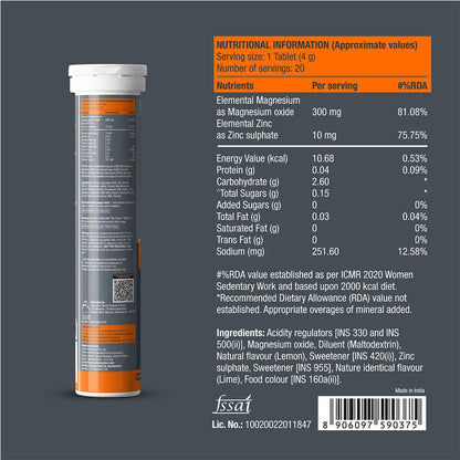Fast&Up Magnesio - Magnesium and Zinc for Muscle Health and Stress - 20 Effervescent Tablets - Lime and Lemon Flavor