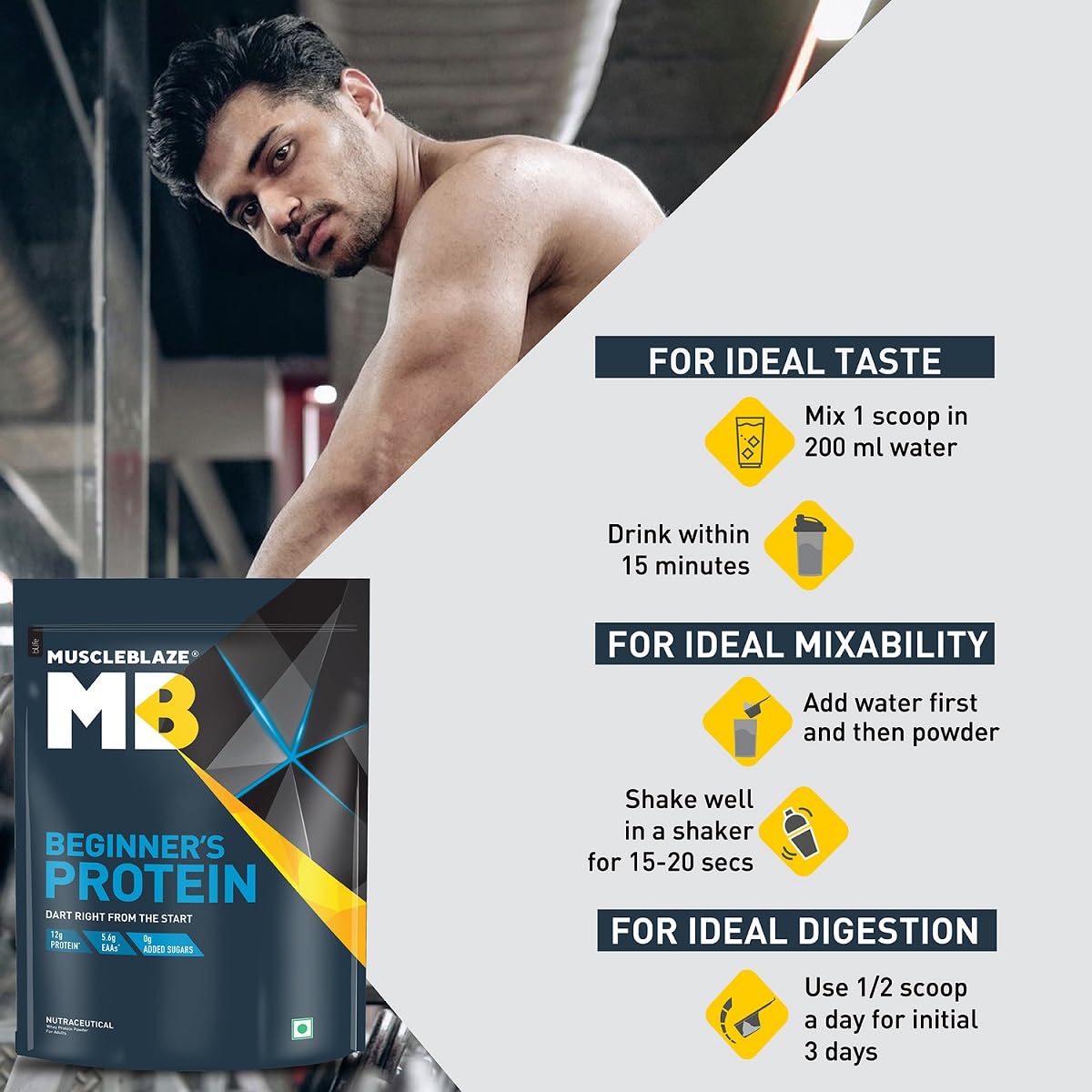 MuscleBlaze Beginner's Whey Protein (Chocolate, 1 kg / 2.2 lb) No Added- image 4