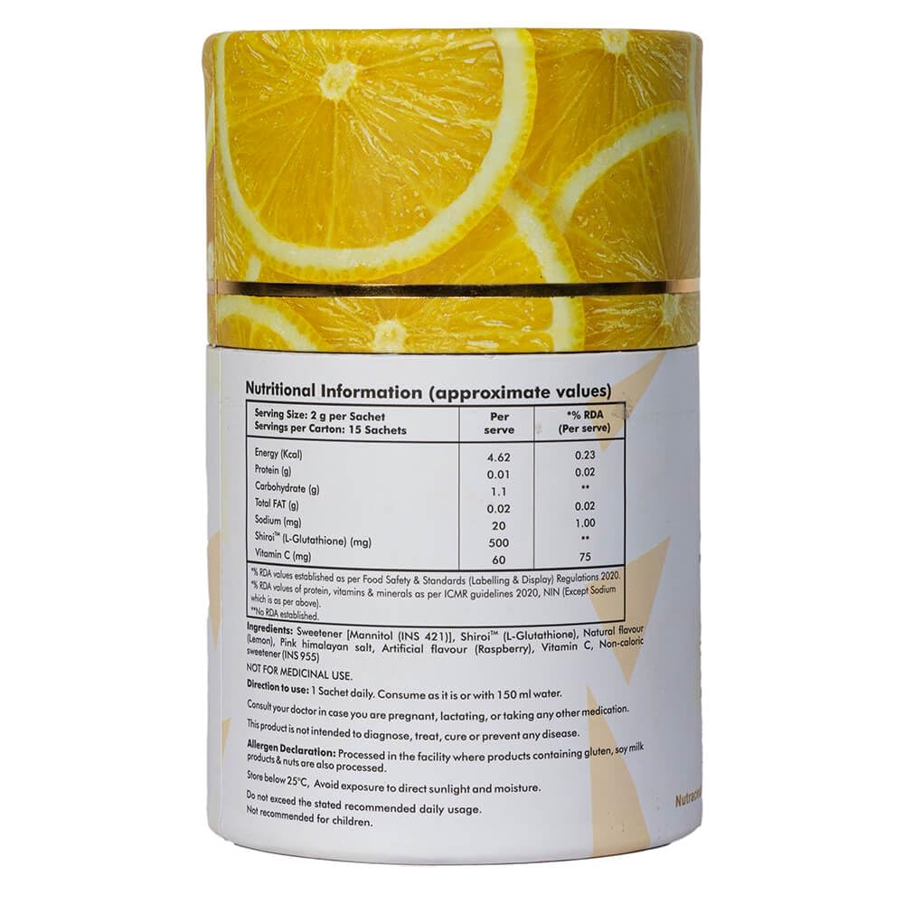 Anvika Gluta Glow with L-Glutathione & Vitamin C | Skin Brightening & Antioxidant Support | Lemon Flavor | Mouth dissolving Glutathione | 15 Sachet