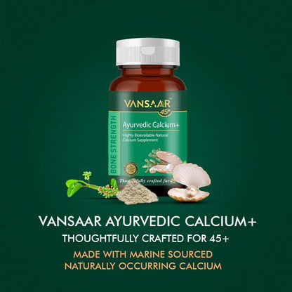 Vansaar Ayurvedic Calcium+ (60 Tabs)| Naturally Sourced Calcium & Hadjod Supplement For Complete Bone and Joint Support| Chemical Free,100% Ayurvedic