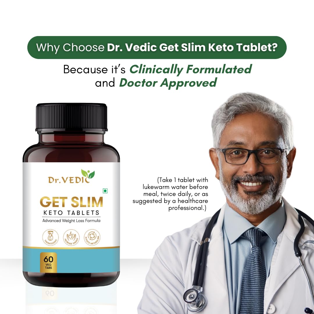 Dr Vedic Keto Tablets | Natural Ingredients with Garcinia, Green Tea, Coleus & More | Supports Keto Diet & Fat Burrn (60 Tablets) (Pack Of 1)