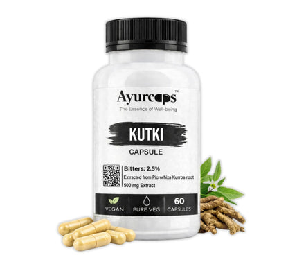 Ayurcaps Kutki 500mg Capsules | Ayurvedic Herbal Supplement For Liver And Digestive Wellness | Plant-based Extract For Daily Wellness Routine | 60 Veg Capsules (60 Count (Pack of 1))