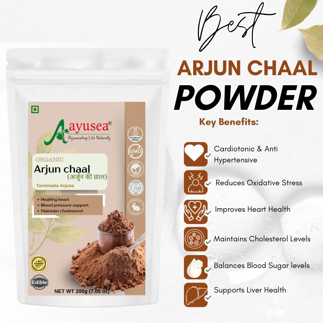 AYUSEA® Pure Arjun chaal powder for Hair/skin, cardio health and cholesterol- edible A grade 200gm (Pack of 1)
