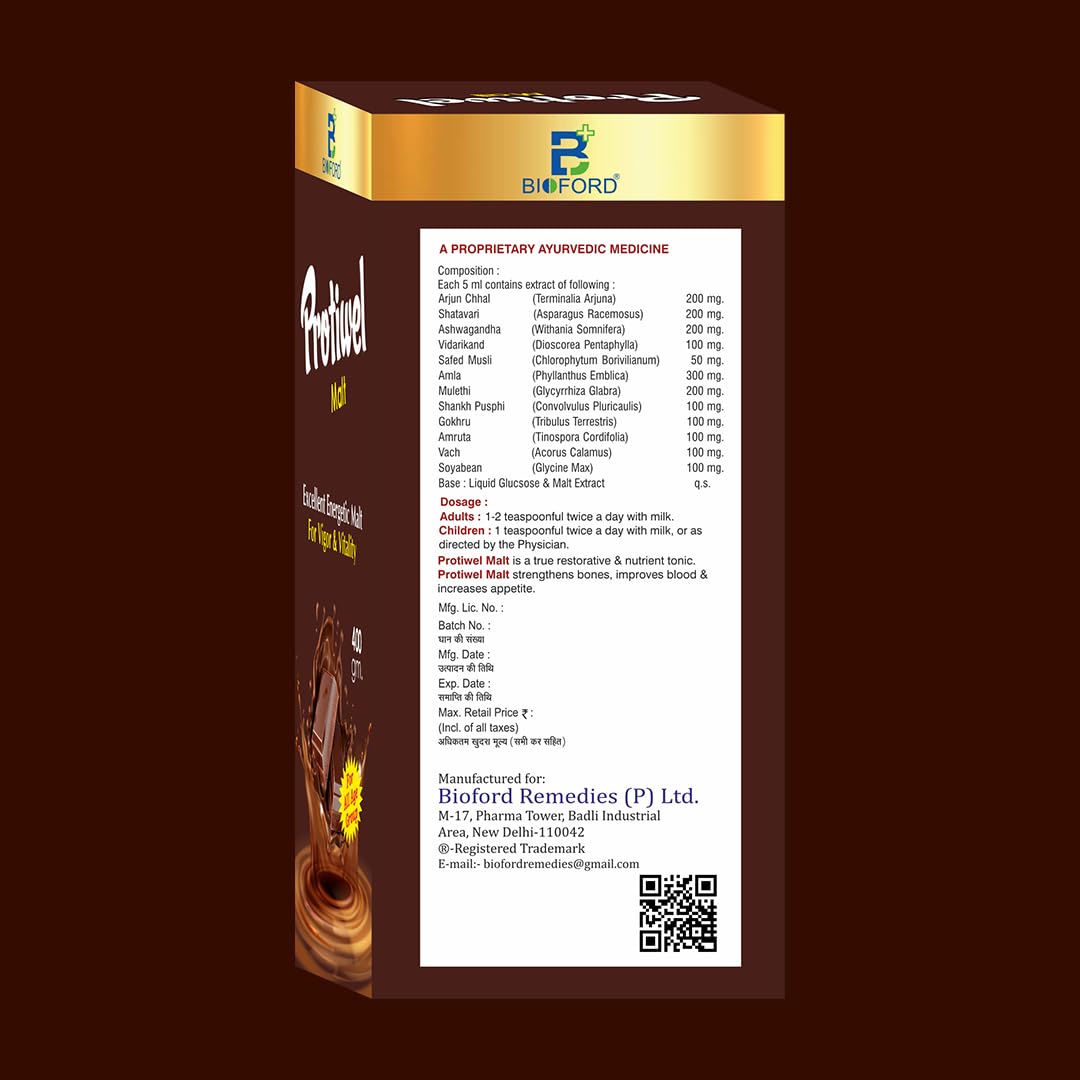 Bioford Protiwel Malt Health Drink | For Strength, Immunity and Overall Health Support | For Kids & Adults 400g (Pack of 1)