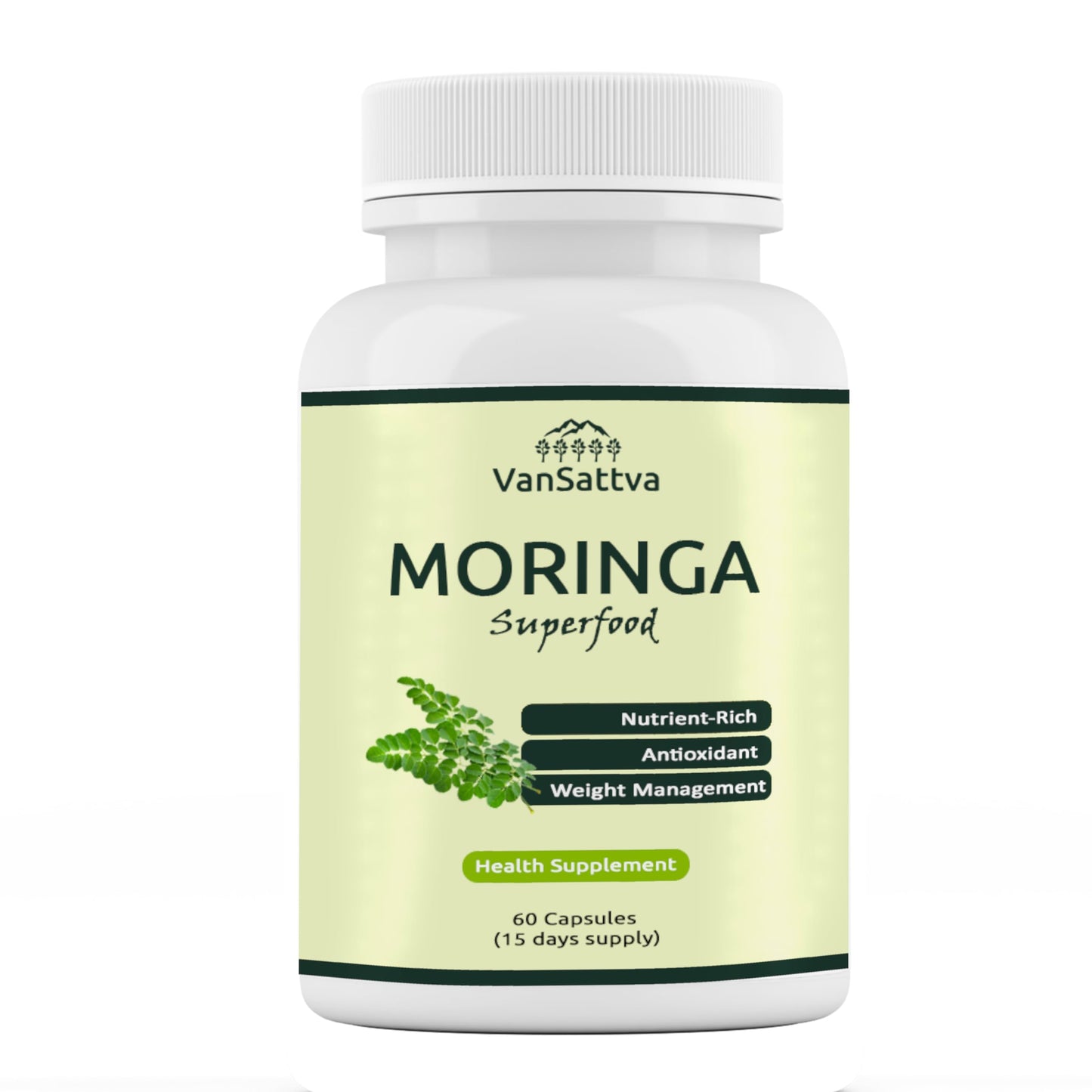 Vansattva Moringa Oleifera Capsules – Natural Leaf Powder Supplement | Plant-Based | 60 Veg Capsules