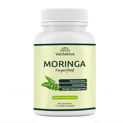 Vansattva Moringa Oleifera Capsules – Natural Leaf Powder Supplement | Plant-Based | 60 Veg Capsules