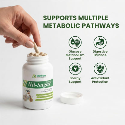 Madren Healthcare Nil Sugar (60 Capsules) Effective Herbal Formulation | Helps Maintain Sugar Levels | yurvedic Herbal Formula with Karela, Jamun, Vijayasar, Neem & Shilajit | Supports Healthy Glucose Metabolism & Energy