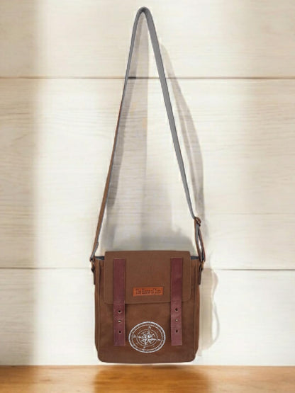 The House of Tara Canvas Side Sling Bag For Men & Women | Compact Messenger bag with Leather Strap on Flap Closure, Adjustable Shoulder Strap & Metal Buckle | Crossbody bag Suitable for Office (Khaki)
