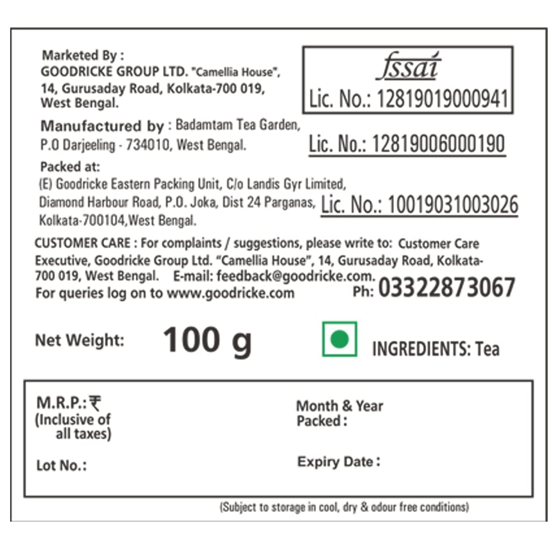 Goodricke Badamtam Darjeeling Tea 100g | Premium Whole Leaf Black Tea | Single Estate | Peach Muscate is a Tste Note| It Comes in Wooden Chestlet| Natural Sweet Aftertaste