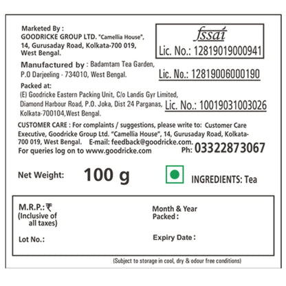 Goodricke Badamtam Darjeeling Tea 100g | Premium Whole Leaf Black Tea | Single Estate | Peach Muscate is a Tste Note| It Comes in Wooden Chestlet| Natural Sweet Aftertaste