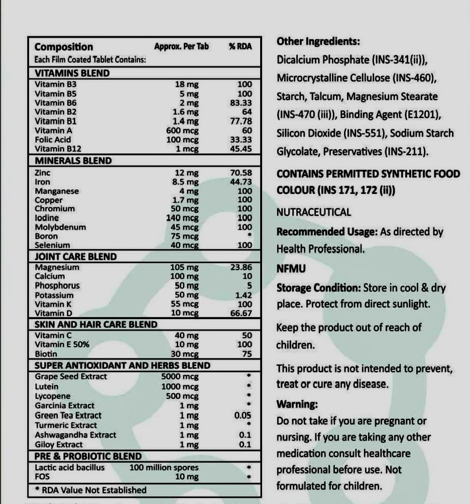 Kuerzen Multi Complete Multivitamin Tablets | Vitamins + Minerals + Pre & Probiotics + Antioxidant & Herb Blend + Joint & Skin-Hair Care | Daily Immunity, Gut Health & Cell Protection | Vegan, No Added Sugar | 10 Tablets