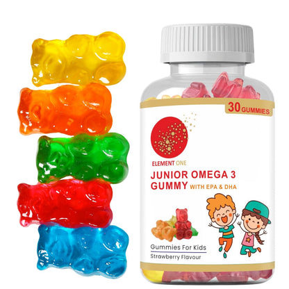 Junior Omega 3 Fish Oil Gummies with EPA & DHA, Strawberry Flavour for Kids, Children, and Adults 60 Gummies (Pack of 2 Bottles)
