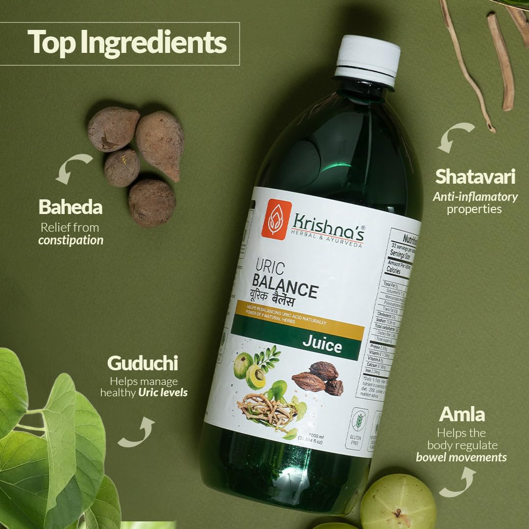 KRISHNA'S HERBAL & AYURVEDA Uric Balance Juice 1000 Ml | Balancing Uric Acid Naturally | Power Of Kutki, Adusa, Arand Mool & 6 More Herbs