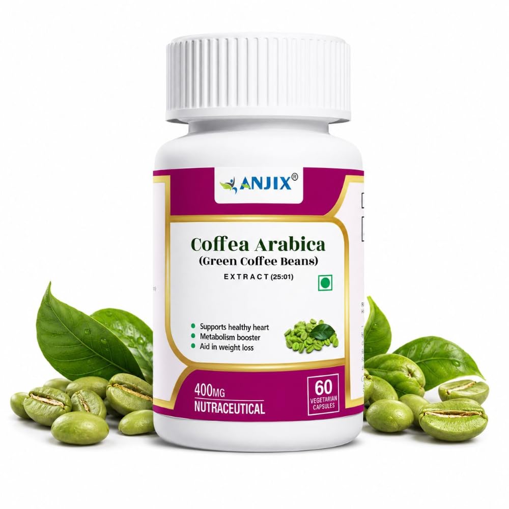 Anjix Green Coffee Bean Extract Capsules | Natural Metabolism Support Supplement | Supports Weight Management & Energy | Vegetarian Capsules | 60 Veg Caps