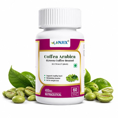 Anjix Green Coffee Bean Extract Capsules | Natural Metabolism Support Supplement | Supports Weight Management & Energy | Vegetarian Capsules | 60 Veg Caps