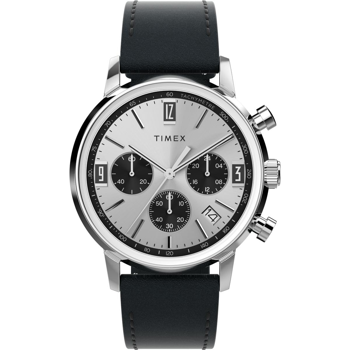 TIMEX Marlin Analog Watch for man with Silver Round Dial & Black Leather Strap Band Water Resistant Men's Wrist Watches - TW2W10300UJ