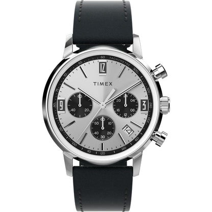 TIMEX Marlin Analog Watch for man with Silver Round Dial & Black Leather Strap Band Water Resistant Men's Wrist Watches - TW2W10300UJ
