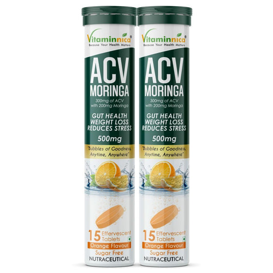 Vitaminnica ACV Moringa Effervescent Tablets – Sugar-Free, Orange Flavour, 15 Tablets Each (Pack of 2)