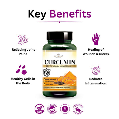 Curcumin 60 Vegan Capsules | Turmeric (Curcuma longa) Extract Supplement | Antioxidant & Joint Support | 100% Plant-Based (Pack of 2)