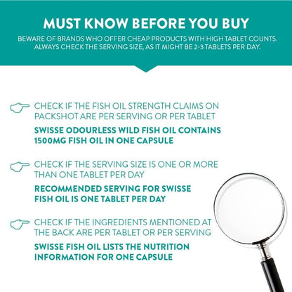 Swisse Fish Oil with 1500mg Omega 3 - 200 Capsules, One Capsule Per Serving,(Highest Fish Oil Concentrate In Single Capsule) Manufactured In Australia, Internationally Proven Formula